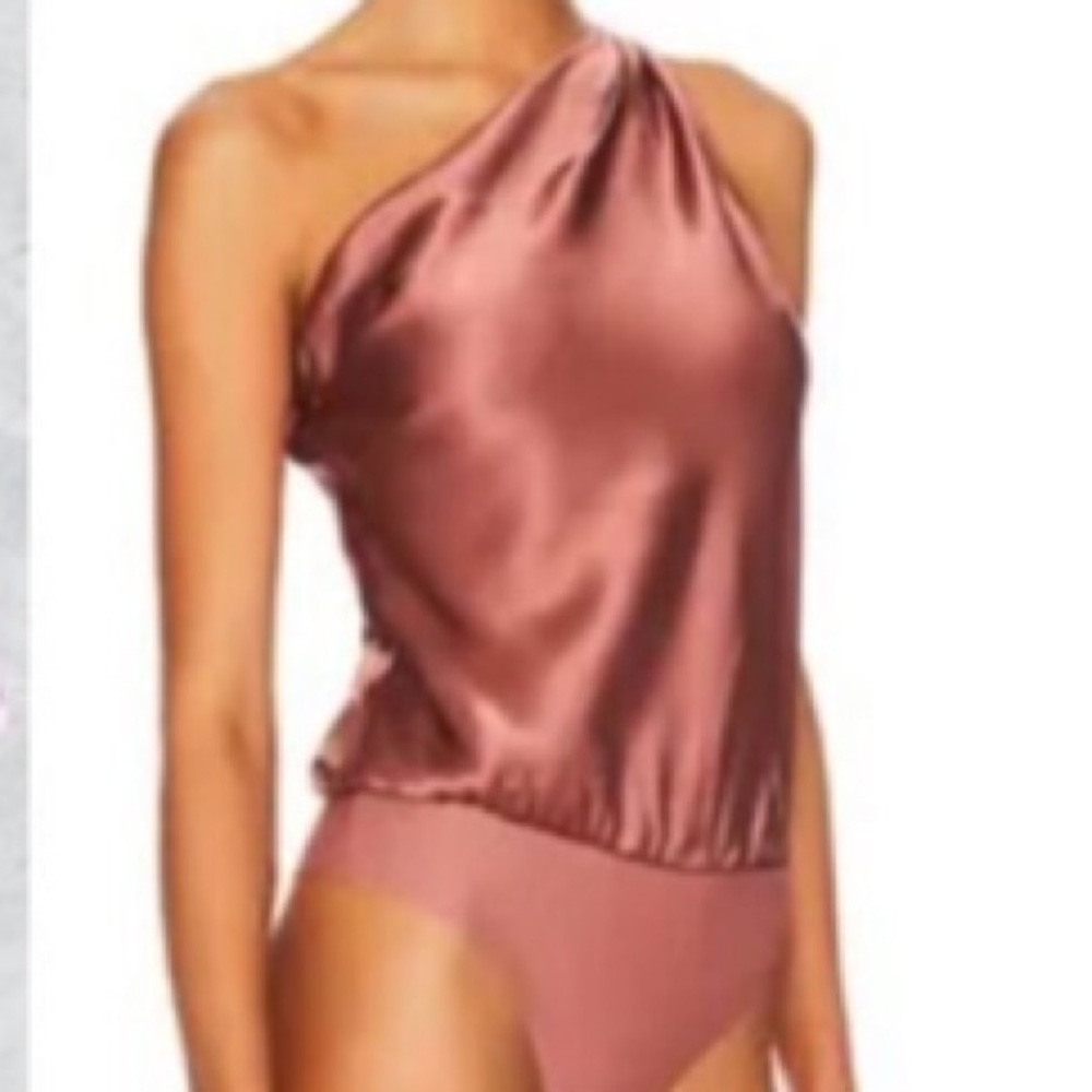 Lovers + Friends Pink Satin Bodysuit